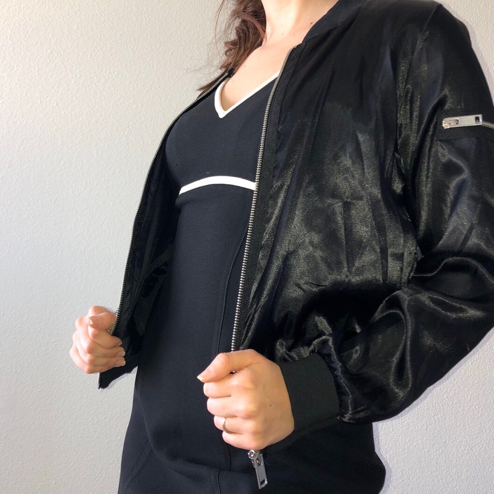Black satin bomber jacket